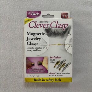 Clever Clasp Magnetic Jewelry Clasp 4 Pack Gold Silver with Extenders As Seen
